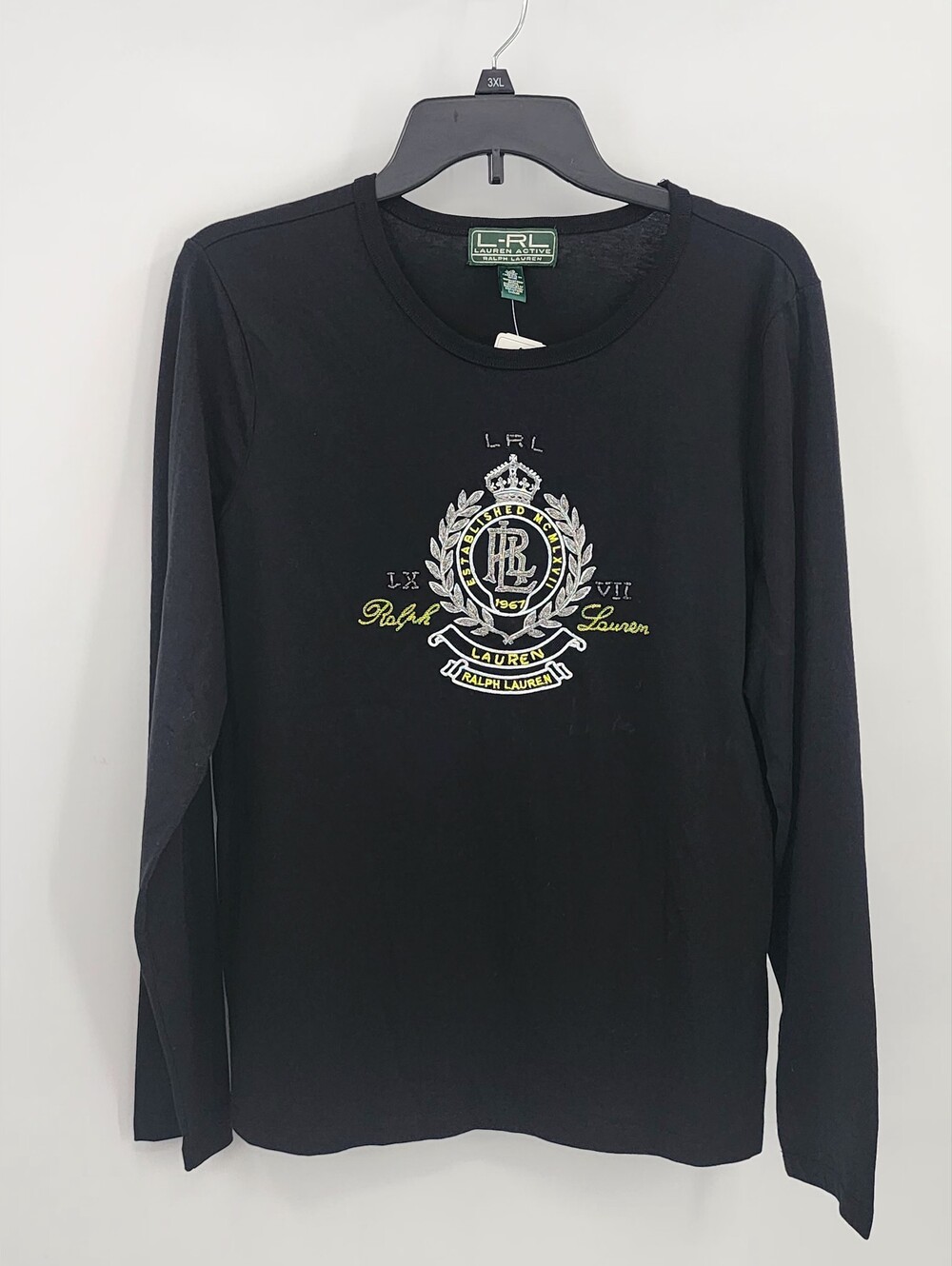 Lauren Active Ralph Lauren Black Longsleeve Tee with Embroidered Crest, Large